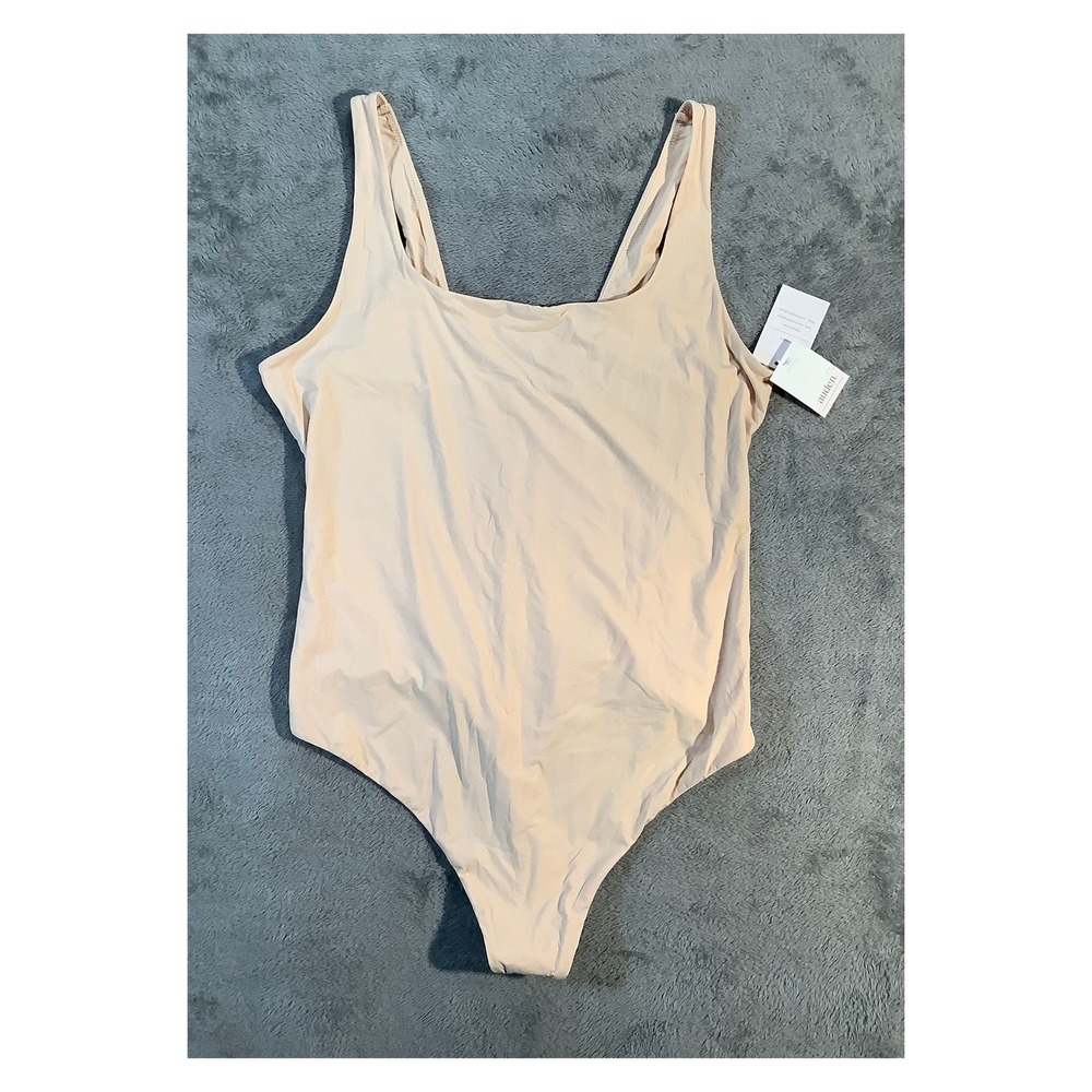 Auden Women's XXL‎ Beige Bodysuit NWT Tank Style Smoothing Stretch Thong Back